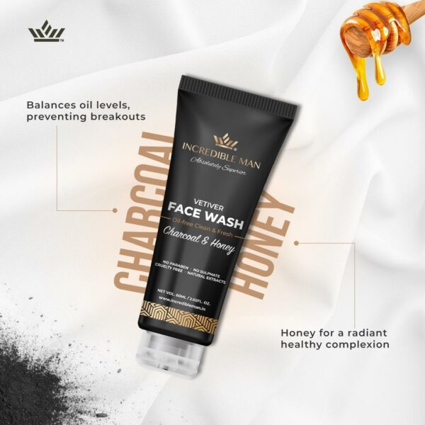 Charcoal Face Wash for Men with Honey for Acne & Oil Control