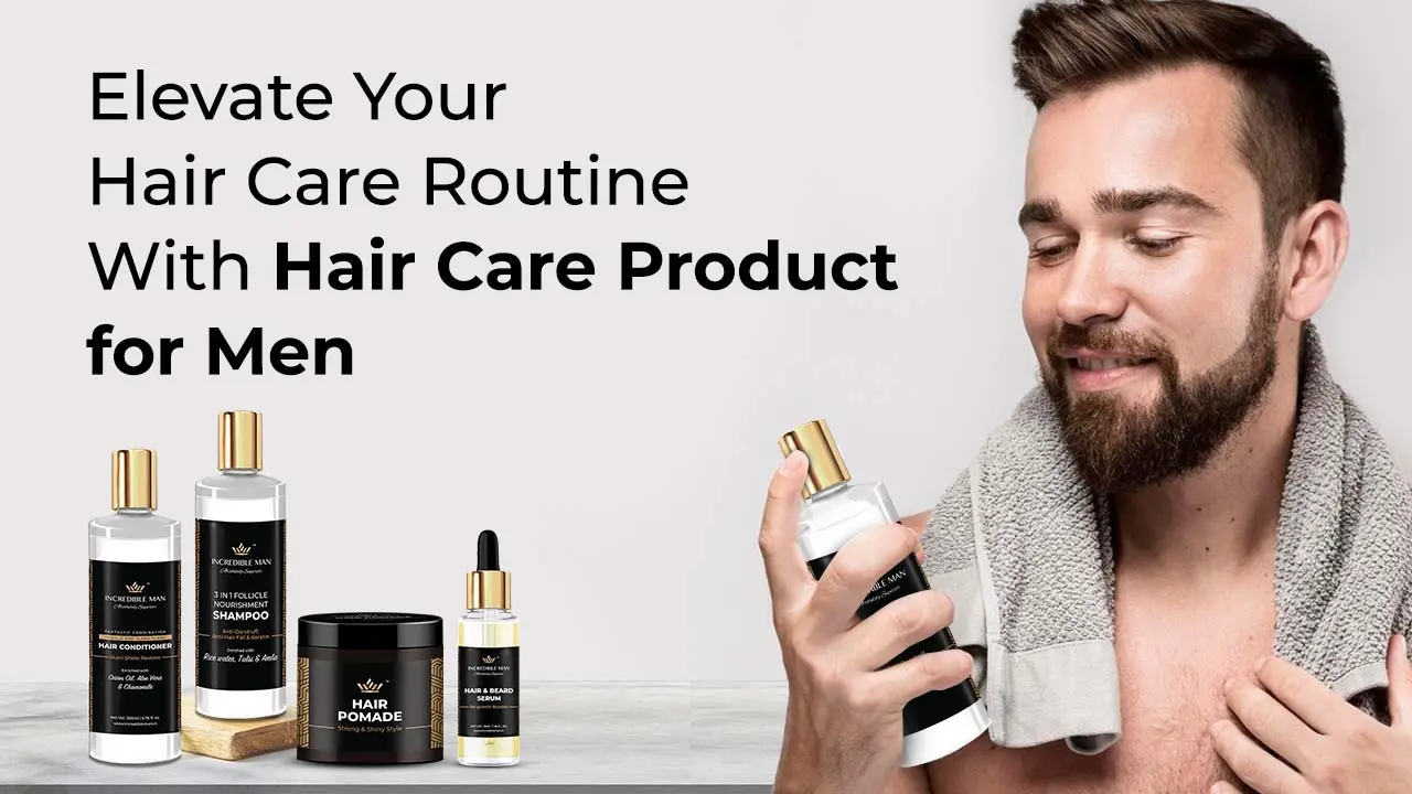 a man holding a hair care product bottle